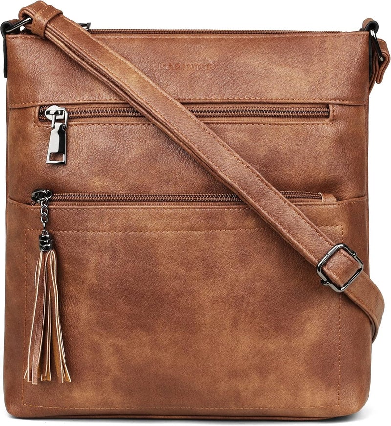 MASINTOR Crossbody Purses for Women, Multi Pocket Casual Crossbody Bag, Adjustable Strap Shoulder Bag with Tassel - Image 1